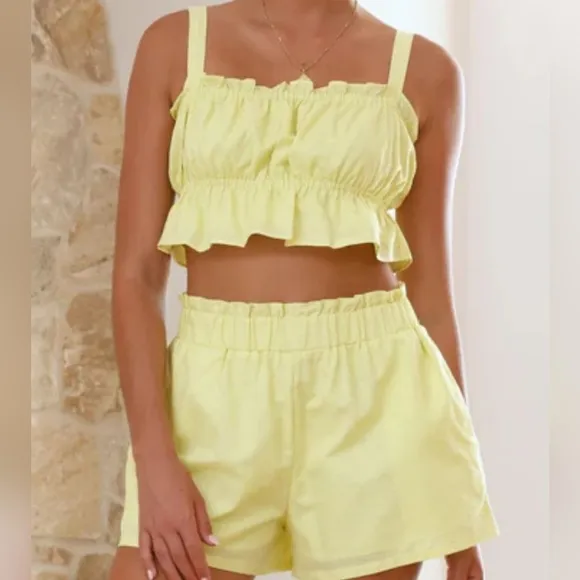 Sweetly Squared Shorts Set - Yellow