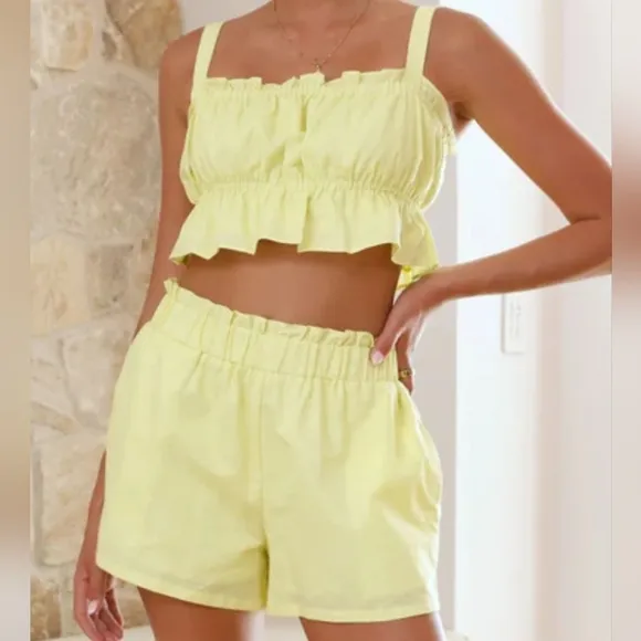 Sweetly Squared Shorts Set - Yellow