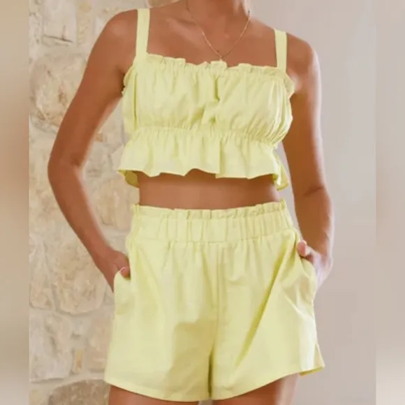 Sweetly Squared Shorts Set - Yellow