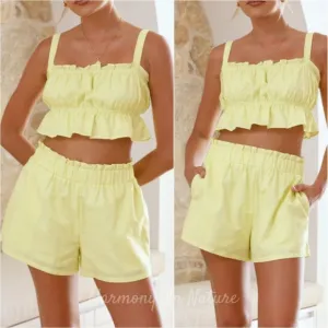 Sweetly Squared Shorts Set - Yellow