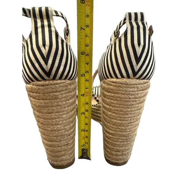Tabitha Simmons Black and Beige Striped Espadrille Wedge Sandals Size 40 US 9