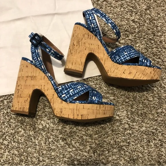 Tabitha Simmons Elena Crisscross Platform Cork Wedge Heel Sandals