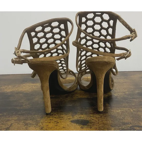Tamara Mellon Strap Heels Sandals Sz 8.5 Brown Suede Honeycomb