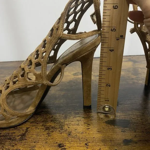 Tamara Mellon Strap Heels Sandals Sz 8.5 Brown Suede Honeycomb