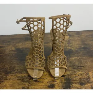 Tamara Mellon Strap Heels Sandals Sz 8.5 Brown Suede Honeycomb