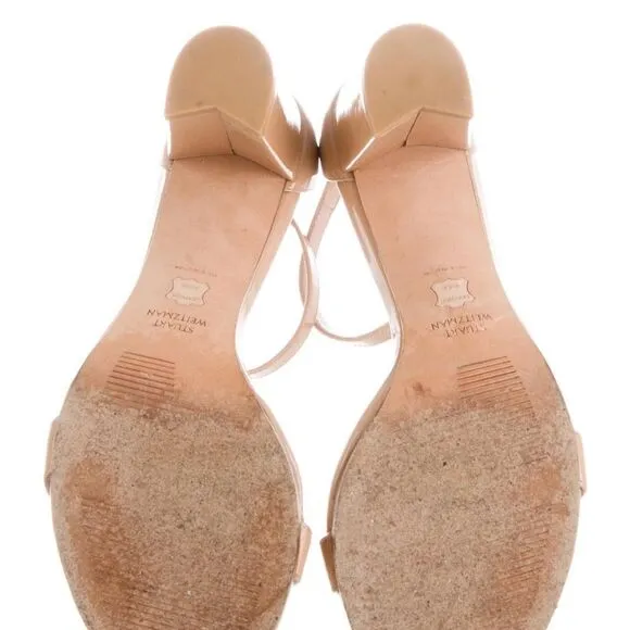 Tan patent leather Stuart Weitzman sandals