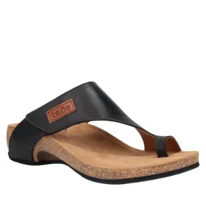 Taos Black Leather Loop Sandals, Size 8 - 8.5, Classic Comfort Walking Sandal