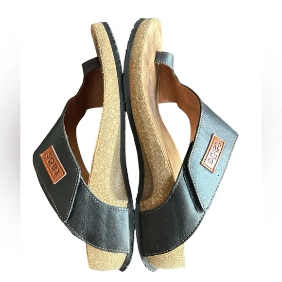 Taos Black Leather Loop Sandals, Size 8 - 8.5, Classic Comfort Walking Sandal