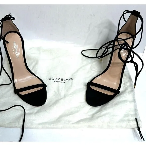 Teddy Blake Black Emma Suede High Heels Ankle Strap Sandals Dustbag US Size 7 37