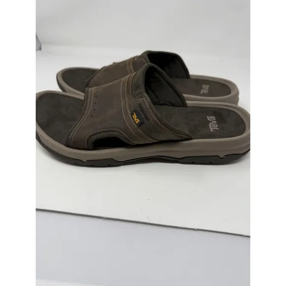 Teva Langdon Slide Walnut Leather Sandals Mens Sz 12 CampBeach Pool Slides NWOT