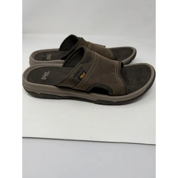 Teva Langdon Slide Walnut Leather Sandals Mens Sz 12 CampBeach Pool Slides NWOT