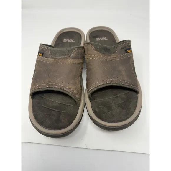 Teva Langdon Slide Walnut Leather Sandals Mens Sz 12 CampBeach Pool Slides NWOT