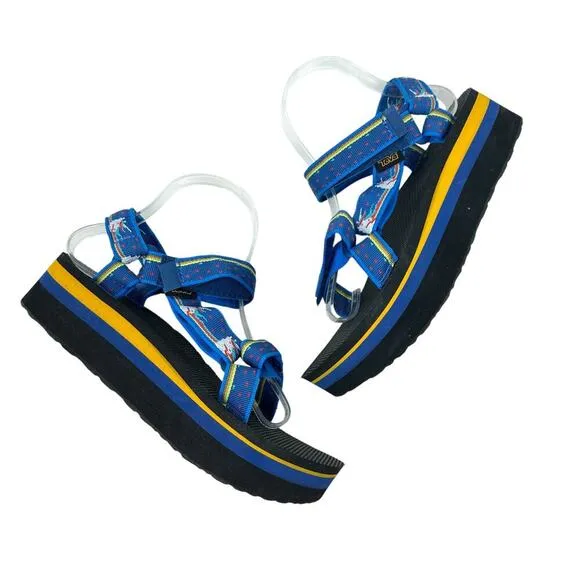 Teva Women's Flatform Universal Sandals Unicorn Blue Yellow Size US 8