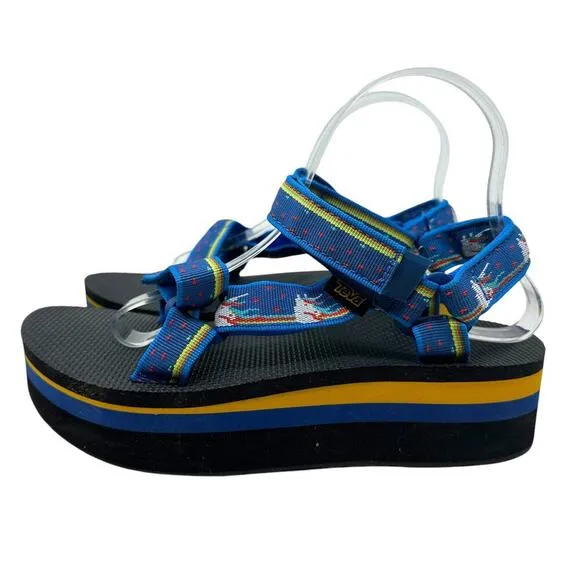 Teva Women's Flatform Universal Sandals Unicorn Blue Yellow Size US 8