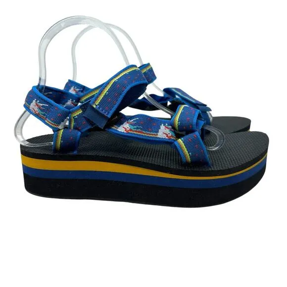 Teva Women's Flatform Universal Sandals Unicorn Blue Yellow Size US 8