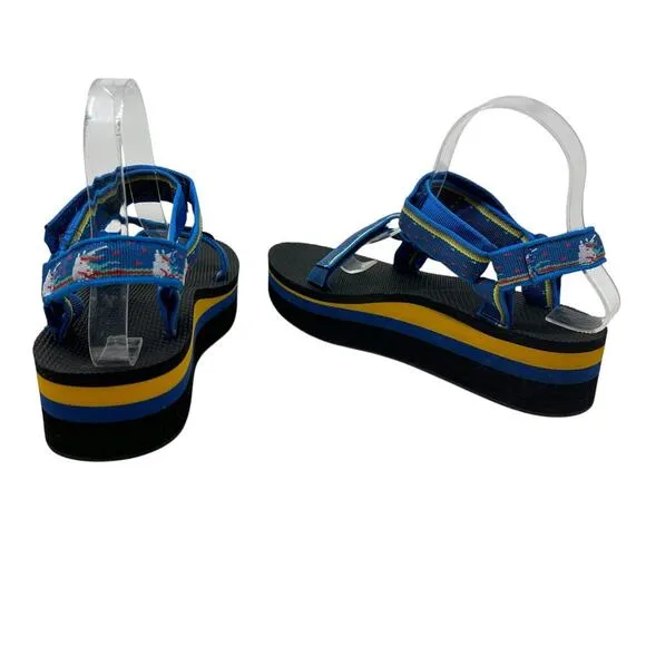 Teva Women's Flatform Universal Sandals Unicorn Blue Yellow Size US 8