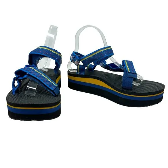 Teva Women's Flatform Universal Sandals Unicorn Blue Yellow Size US 8