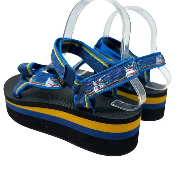 Teva Women's Flatform Universal Sandals Unicorn Blue Yellow Size US 8
