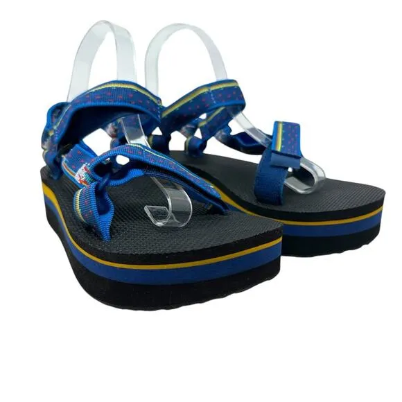 Teva Women's Flatform Universal Sandals Unicorn Blue Yellow Size US 8