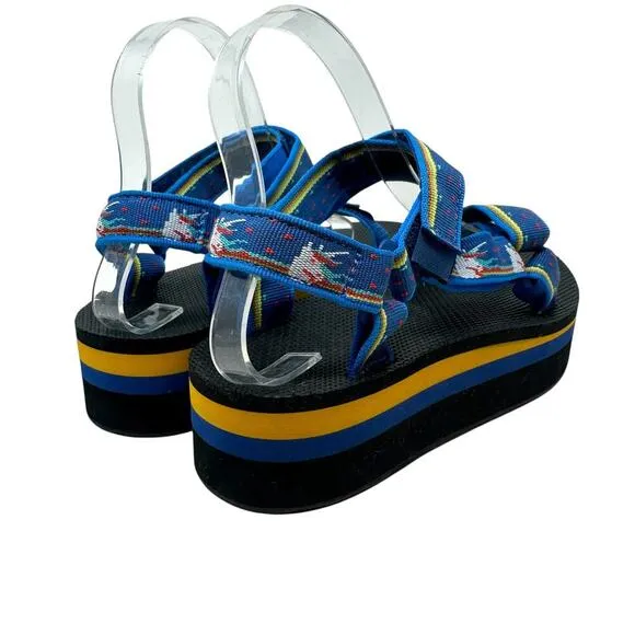 Teva Women's Flatform Universal Sandals Unicorn Blue Yellow Size US 8