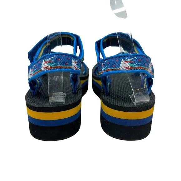 Teva Women's Flatform Universal Sandals Unicorn Blue Yellow Size US 8