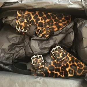 The Kooples 6.5 women’s Animal print Adjustable Silver buckles sandals shoes NEW