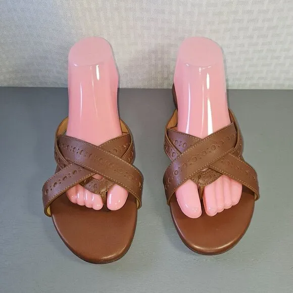 The Office Of Angela Scott Brown Leather Womens Sandals With Dust Bag Size 40