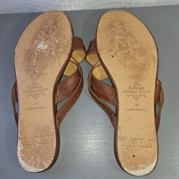 The Office Of Angela Scott Brown Leather Womens Sandals With Dust Bag Size 40