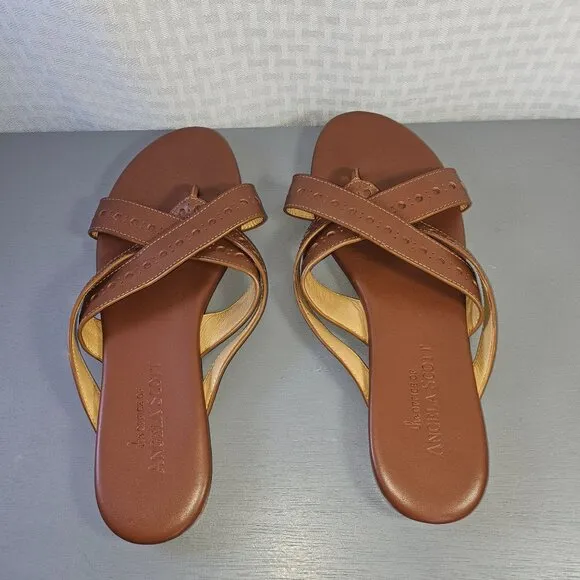 The Office Of Angela Scott Brown Leather Womens Sandals With Dust Bag Size 40