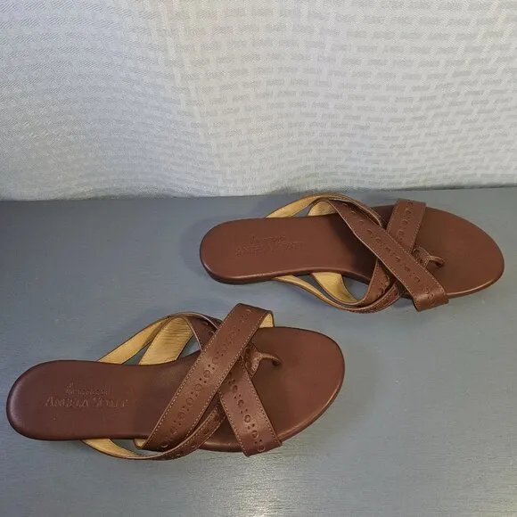 The Office Of Angela Scott Brown Leather Womens Sandals With Dust Bag Size 40