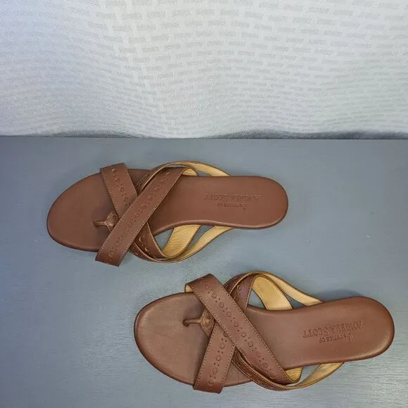 The Office Of Angela Scott Brown Leather Womens Sandals With Dust Bag Size 40