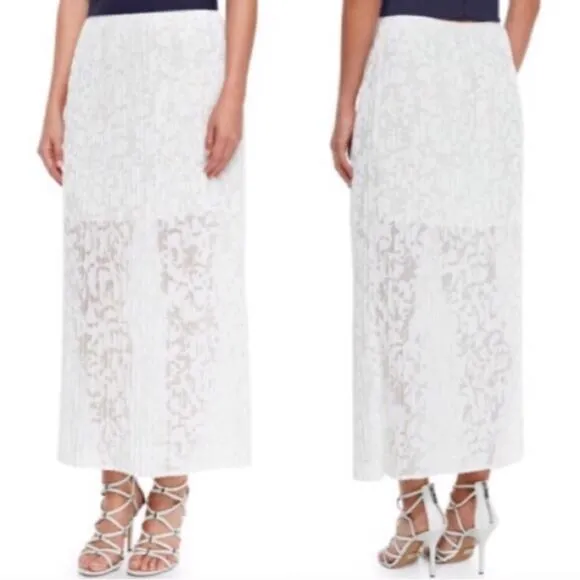 Theory ‘Delva’ Pleated Burnout White Maxi Skirt