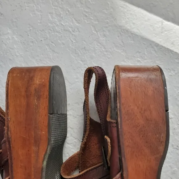 Thom McAn X Vintage 90s Y2K Chunky Wooden Platform Leather Strappy Sandals 10