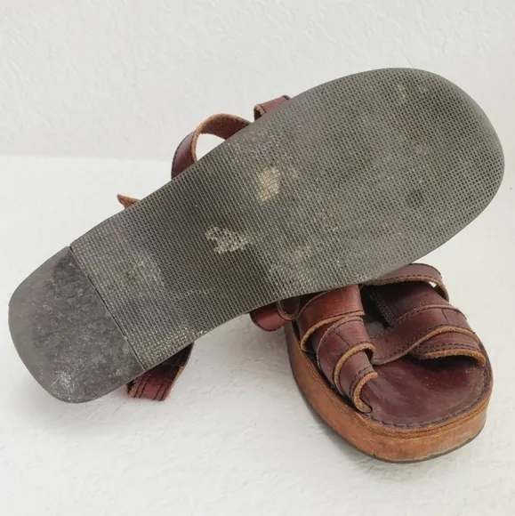 Thom McAn X Vintage 90s Y2K Chunky Wooden Platform Leather Strappy Sandals 10