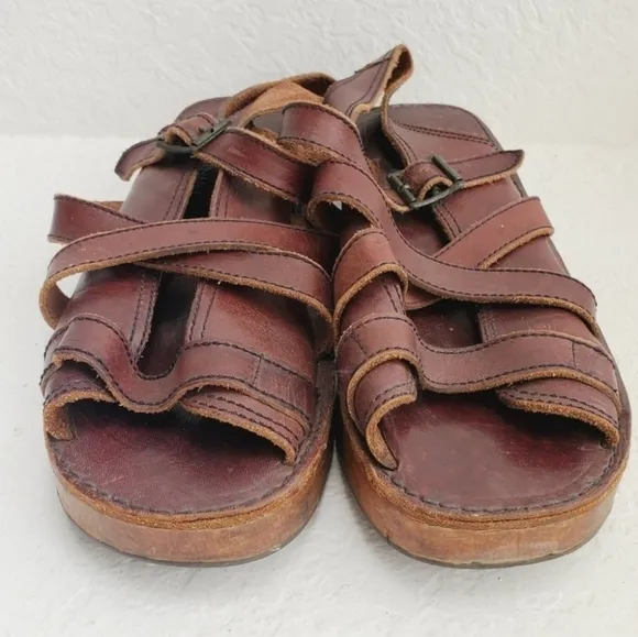 Thom McAn X Vintage 90s Y2K Chunky Wooden Platform Leather Strappy Sandals 10