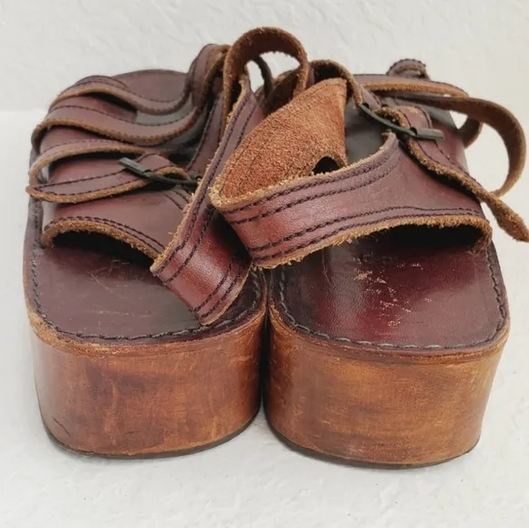 Thom McAn X Vintage 90s Y2K Chunky Wooden Platform Leather Strappy Sandals 10