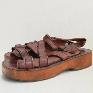 Thom McAn X Vintage 90s Y2K Chunky Wooden Platform Leather Strappy Sandals 10