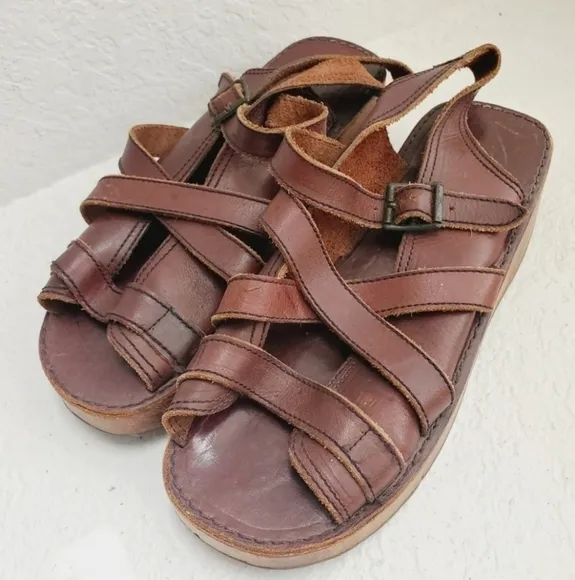 Thom McAn X Vintage 90s Y2K Chunky Wooden Platform Leather Strappy Sandals 10