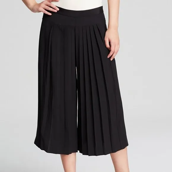 TIBI black 100% silk pleated Simone culottes skort skirt shorts