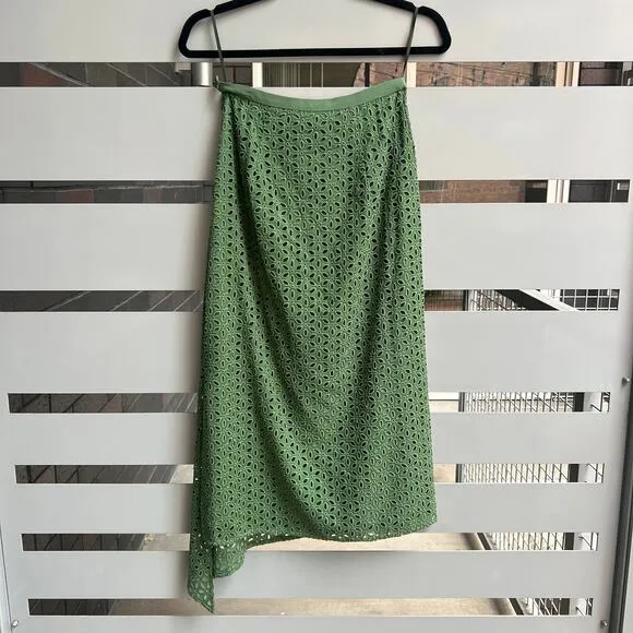 Tibi Green Floral Eyelet Asymmetrical Skirt Size 00