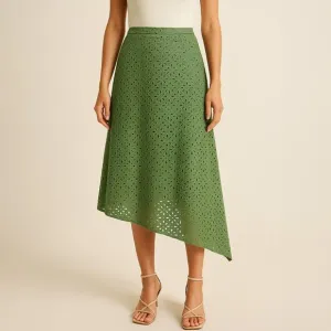 Tibi Green Floral Eyelet Asymmetrical Skirt Size 00