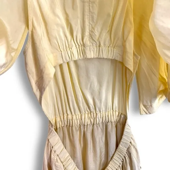 Tibi Pale Yellow Linen blend Gemma Cape Dress Sz 8