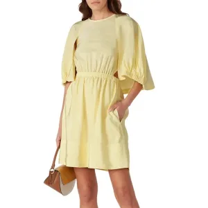 Tibi Pale Yellow Linen blend Gemma Cape Dress Sz 8