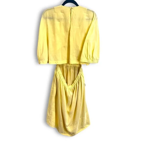 Tibi Pale Yellow Linen blend Gemma Cape Dress Sz 8