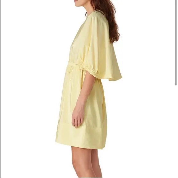 Tibi Pale Yellow Linen blend Gemma Cape Dress Sz 8