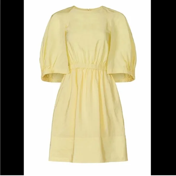 Tibi Pale Yellow Linen blend Gemma Cape Dress Sz 8
