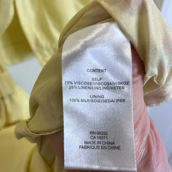 Tibi Pale Yellow Linen blend Gemma Cape Dress Sz 8