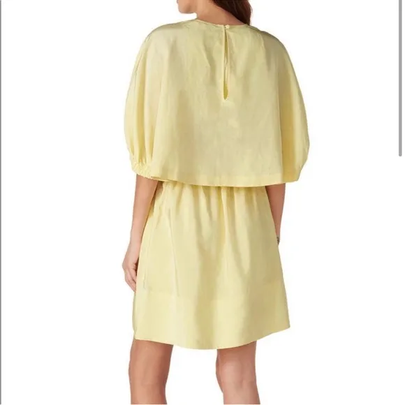 Tibi Pale Yellow Linen blend Gemma Cape Dress Sz 8