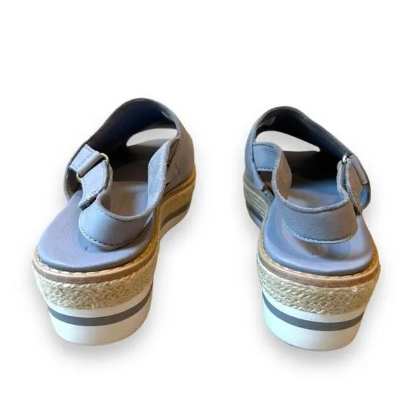 Timberland Emerson Peep Toe Wedge Espadrille Gray Sandals Slingback Leather Sz 9