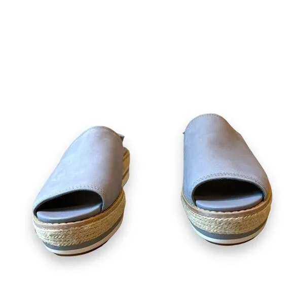 Timberland Emerson Peep Toe Wedge Espadrille Gray Sandals Slingback Leather Sz 9
